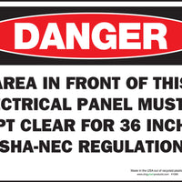 Danger Keep Electrical Panel Clear Eco Danger Signs Available In Different Sizes and Materials