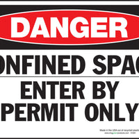 Danger Confined Space Enter By Permit Only Eco Danger Signs Available In Different Sizes and Materials