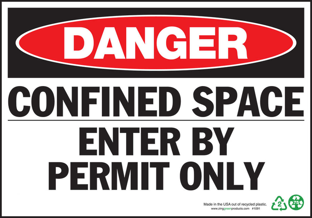 Danger Confined Space Enter By Permit Only Eco Danger Signs Available In Different Sizes and Materials
