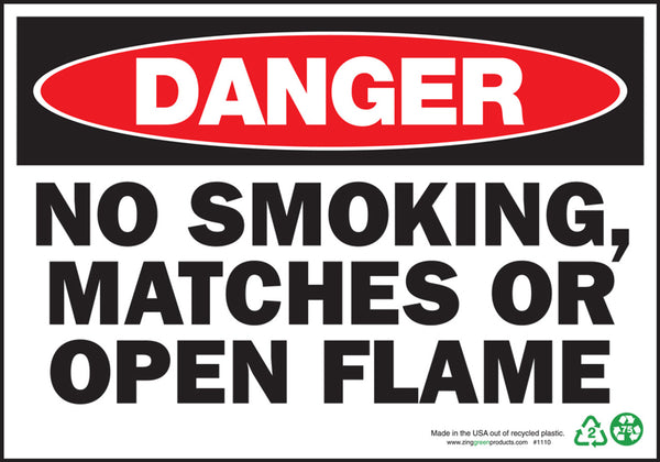 Danger No Smoking Matches Or Open Flame Eco Danger Signs Available In Different Sizes and Materials