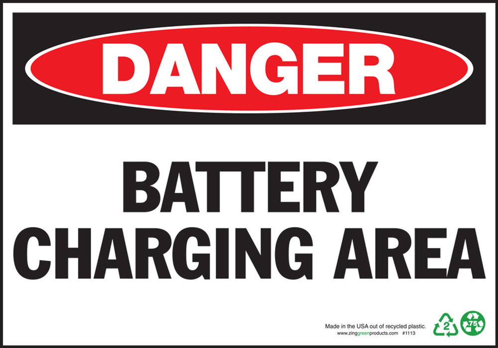 Danger Battery Charging Area Eco Danger Signs Available In Different Sizes and Materials