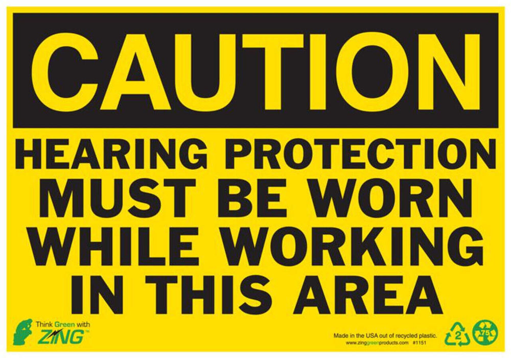 Hearing Protection Must Be Worn While Working In This Area Eco Caution Signs Available In Different Sizes and Materials