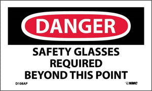 DANGER SAFETY GLASSES REQUIRED BEYOND THIS POINT, 3X5, PS VINYL, 5PK