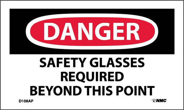 DANGER SAFETY GLASSES REQUIRED BEYOND THIS POINT, 3X5, PS VINYL, 5PK