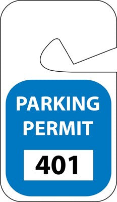 PARKING PERMIT, REARVIEW MIRROR, BLUE, 401-500