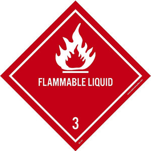 DOT SHIPPING LABELS, FLAMMABLE LIQUID 3, 4X4, PS PAPER, 500/RL