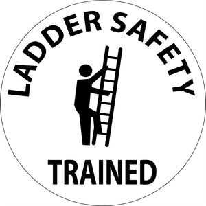 HARD HAT LABEL, LADDER SAFETY TRAINED, GRAPHIC, 2"DIA. REFLECTIVE PS VINYL, 25/PK
