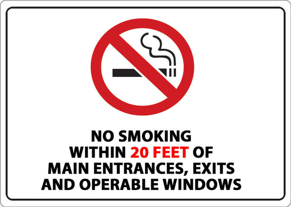 No Smoking Within 20 Feet Of Main Entrance Exits And Operable Windows With Graphic Eco No Smoking Signs Available In Different Sizes and Materials