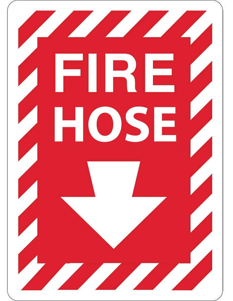 Fire Hose Down Arrow Eco Fire and Exit Safety Signs Available In Different Sizes and Materials