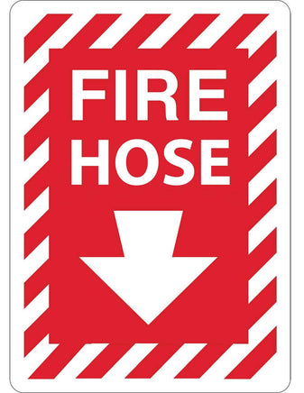 Fire Hose Down Arrow Eco Fire and Exit Safety Signs Available In Different Sizes and Materials