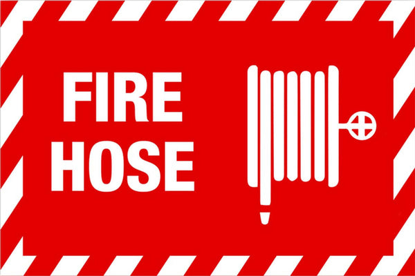 Fire Hose With Graphic Eco Fire and Exit Safety Signs Available In Different Sizes and Materials