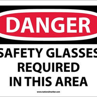 DANGER, SAFETY GLASSES REQUIRED IN THIS AREA, 10X14, PS VINYL