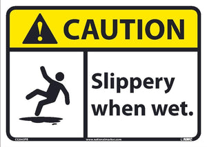 CAUTION SLIPPERY WHEN WET SIGN, 7X10, .050 PLASTIC