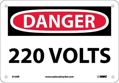 DANGER, 220 VOLTS, 7X10, RIGID PLASTIC
