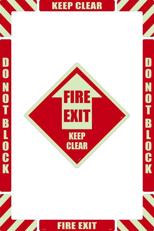 WALK-ON FLOOR MARKING KIT, GLOW, CONFIGURABLE (INCLUDES 12 X 12 CENTER FLOOR SIGN AND MARKING STRIPS WITH CORNER ANGLES), SMOOTH NON-SLIP SURFACE, FIRE EXIT KEEP CLEAR