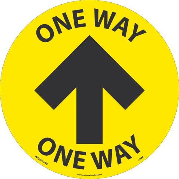 WALK ON - SMOOTH, ONE WAY ARROW, 8 IN DIA, BLACK/YELLOW, NON-SKID SMOOTH ADHESIVE BACKED VINYL,