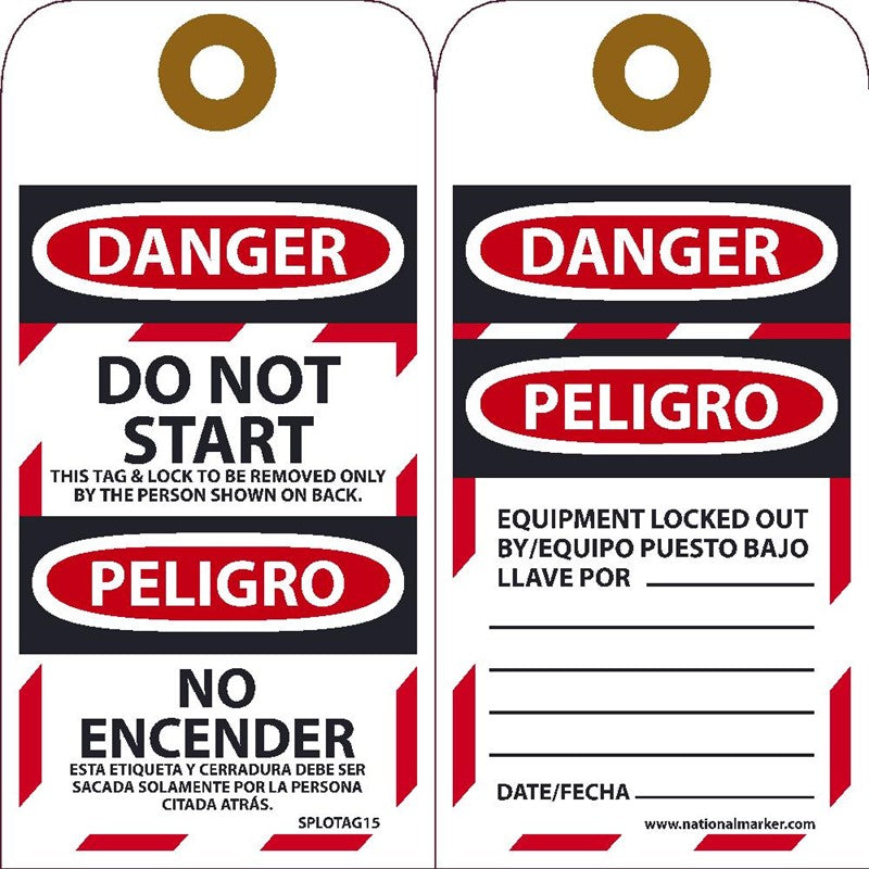 Danger Do Not Start Bilingual Lockout Tags | SPLOTAG15