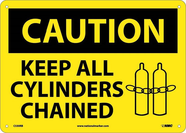 CAUTION, KEEP ALL CYLINDERS CHAINED, GRAPHIC, 10X14, .040 ALUM