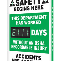 Digi-Day® 3 Electronic Scoreboards: This Department Has Worked _Days Without An OSHA Recordable Injury