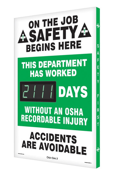 Digi-Day® 3 Electronic Scoreboards: This Department Has Worked _Days Without An OSHA Recordable Injury