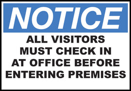 Notice All Visitors Must Check In At Office Eco Agriculture Signs Available In Different Materials