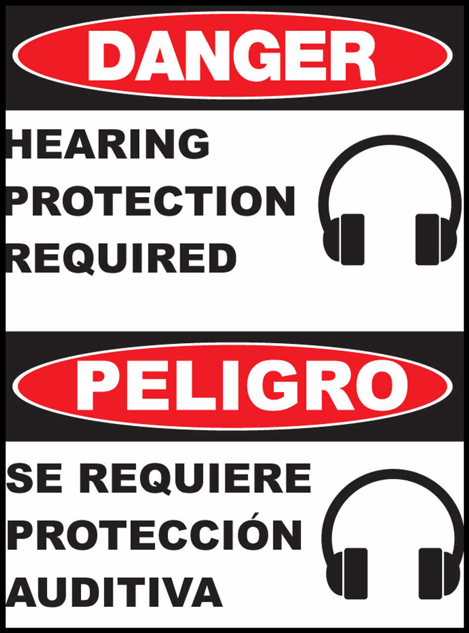 Danger Hearing Protection Required Bilingual Eco Agriculture Signs Available In Different Materials