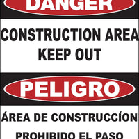 Danger Construction Area Keep Out Bilingual Eco Agriculture Signs Available In Different Materials