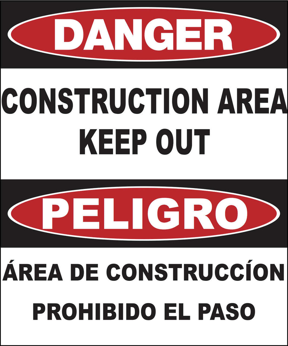 Danger Construction Area Keep Out Bilingual Eco Agriculture Signs Available In Different Materials