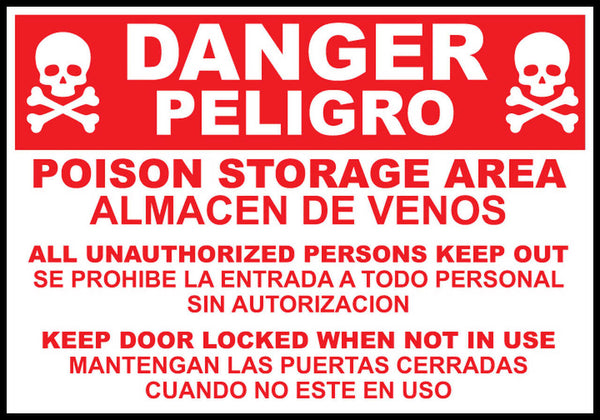 Danger Poison Storage Area Bilingual Eco Agriculture Signs Available In Different Materials