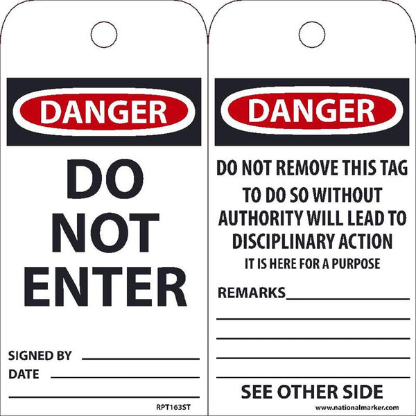 TAGS, DO NOT ENTER, 6X3, POLYTAG, BOX OF 100, EZ PULL