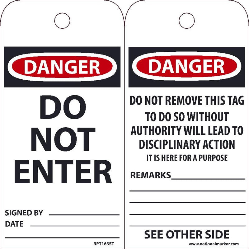 TAGS, DO NOT ENTER, 6X3, POLYTAG, BOX OF 100, EZ PULL