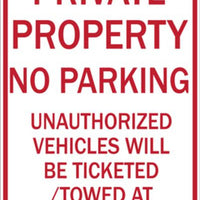Private Property No Trespassing Vehicles Towed - Available in Different Materials - Eco Parking Signs