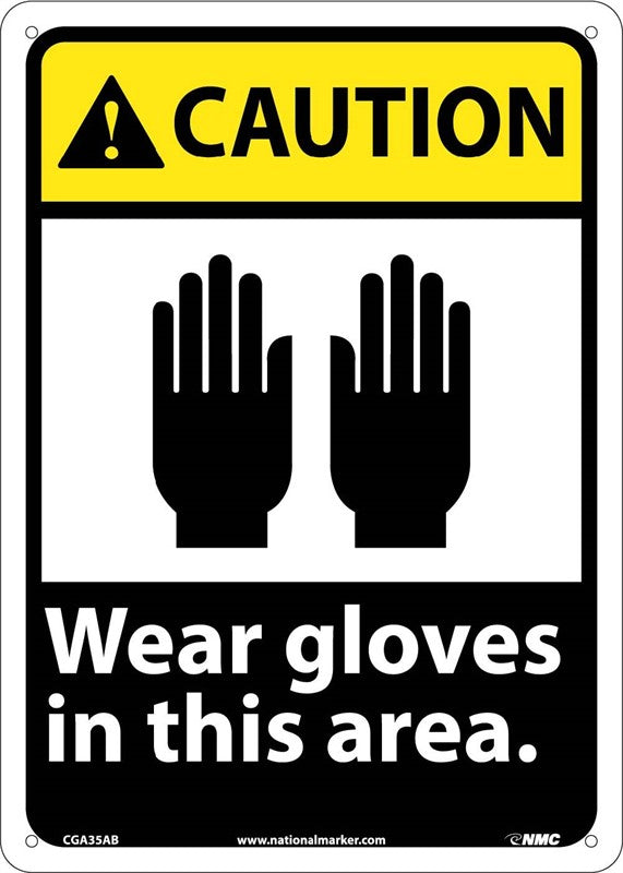 CAUTION, WEAR GLOVES IN THIS AREA, 14X10, RIGID PLASTIC