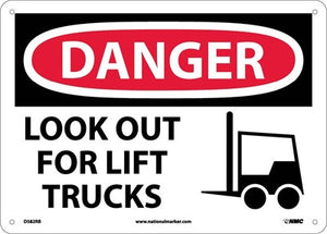 DANGER, LOOK OUT FOR LIFT TRUCKS, GRAPHIC, 10X14, .040 ALUM