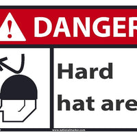 DANGER HARD HAT AREA SIGN, 10X14, .040 ALUM