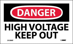 DANGER, HIGH VOLTAGE KEEP OUT, 3X5, PS VINYL, 5/PK