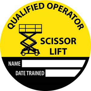 HARD HAT LABEL, SAFETY TRAINED SCISSOR LIFT NAME DATE TRAINED, 2" DIA, REFLECTIVE PS VINYL, 25/PK
