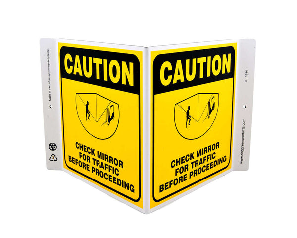 Check Mirror For Traffic Before Proceeding - Eco Safety V Sign | 2586