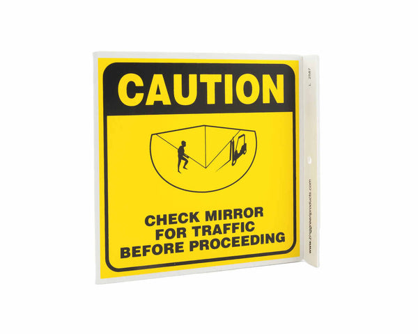 Caution Check Mirror For Traffic Before Proceeding With Graphic Eco Safety L Sign | 2587
