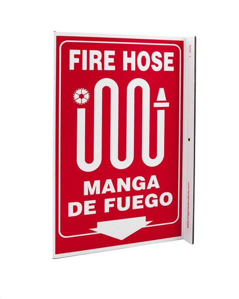 Fire Hose Down Arrow Bilingual With Graphic Eco Safety L Sign | 2629
