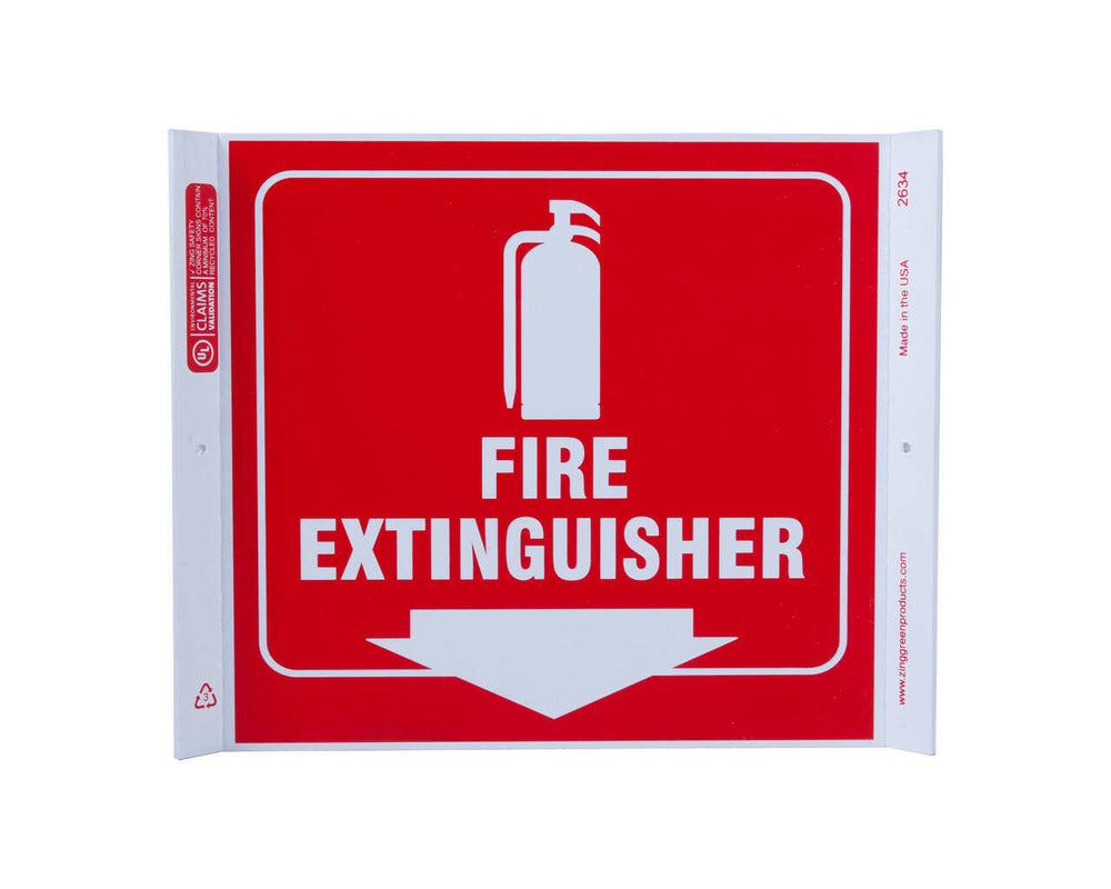 Fire Extinguisher Down Arrow With Graphic Eco Safety Corner Sign | 2634