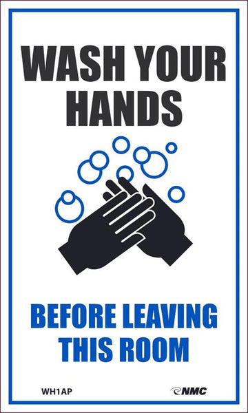 WASH YOUR HANDS BEFORE LEAVING, LABEL, 5X3, ADHESIVE BACKED VINYL, PACK OF 5