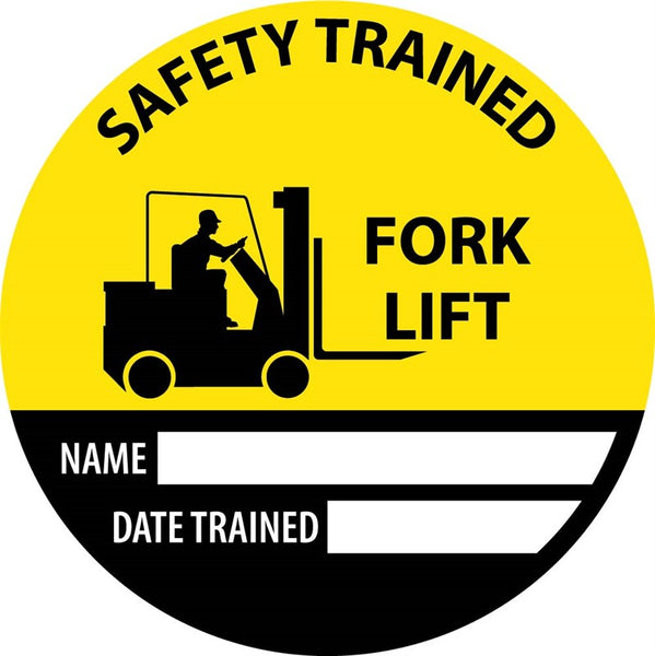 HARD HAT LABEL, SAFETY TRAINED FORK LIFT NAME DATE TRAINED, 2