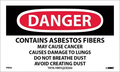 LABELS, DANGER CONTAINS ASBESTOS . . ., 3X5, PS PAPER, 500/RL