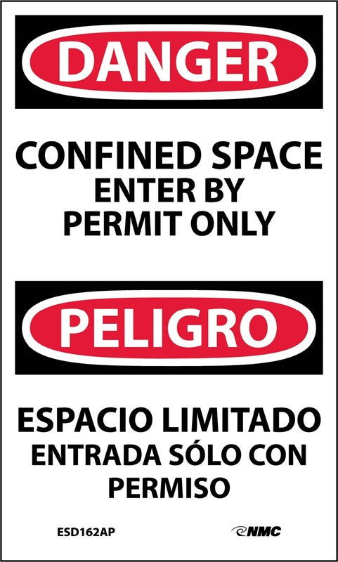 Danger Confined Space Permit Only English/Spanish 5x3 Vinyl | ESD162AP