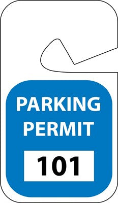 PARKING PERMIT, REARVIEW MIRROR, BLUE, 101-200