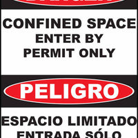 Confined Space Enter By Permit Only Bilingual Eco Danger Signs Available In Different Materials