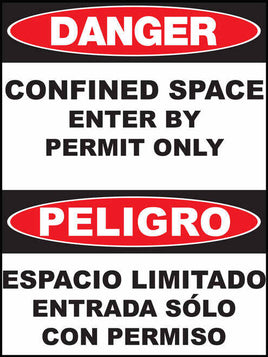 Confined Space Enter By Permit Only Bilingual Eco Danger Signs Available In Different Materials