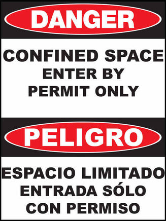 Confined Space Enter By Permit Only Bilingual Eco Danger Signs Available In Different Materials