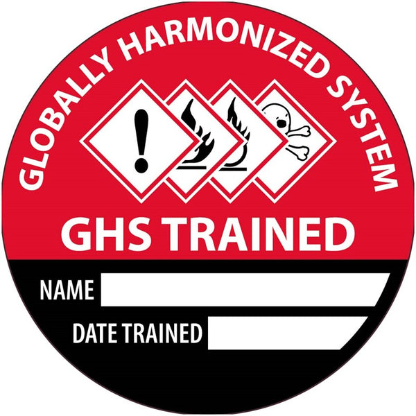 HARD HAT LABEL, GLOBALLY HARMONIZED SYSTEM GHS TRAINED NAME DATE TRAINED, 2